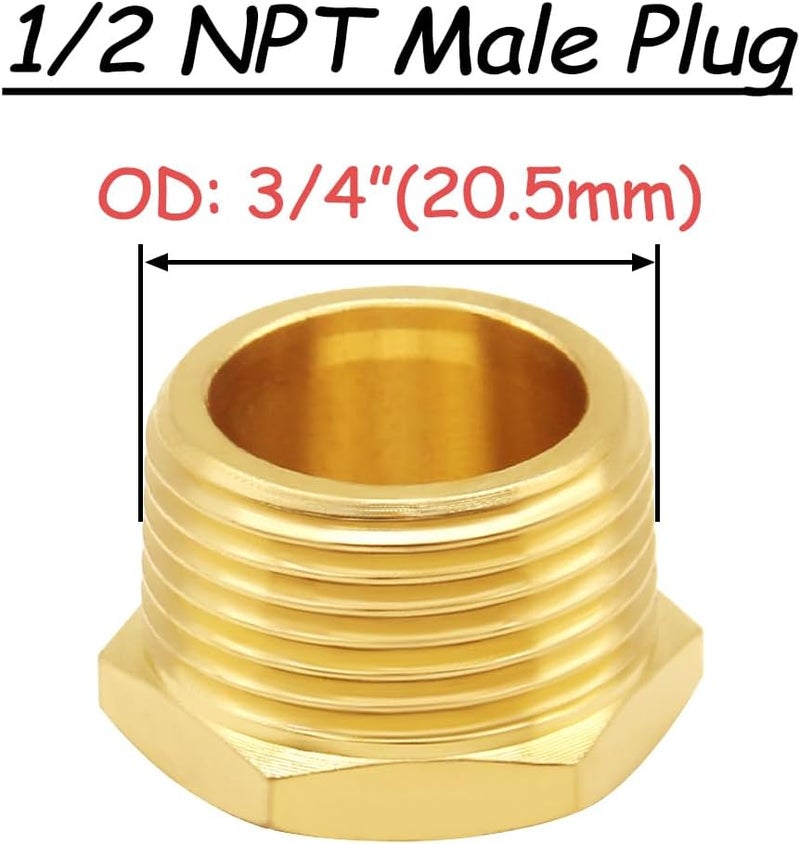 Uenede 4PCS Brass 1/2 Inch NPT Plug Outer Hex 1/2" NPT Male Thread Socket Pipe End Plugs Fitting for Water/Oil/Gas - Image 2